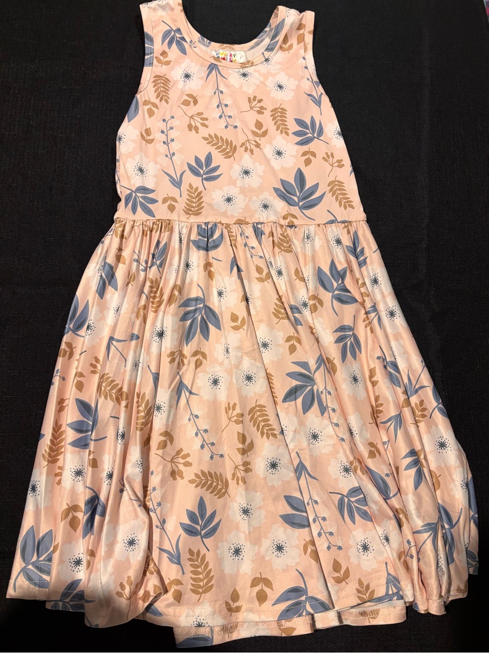 Girls' Peach Floral Sleeveless Dress